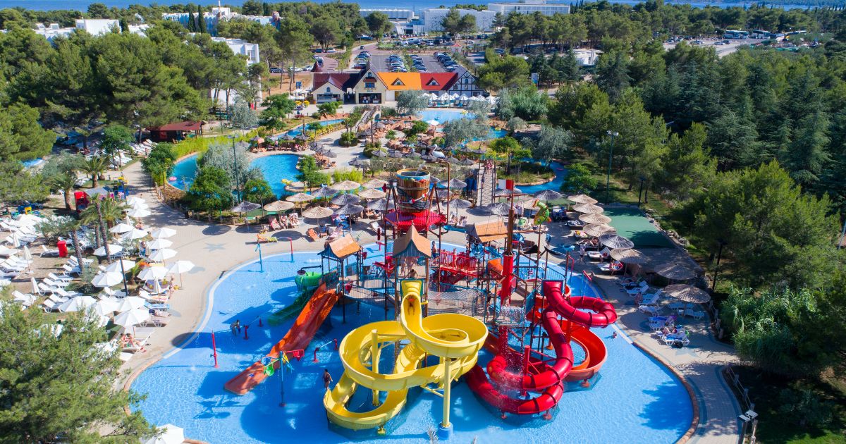 Aerial view of a water park