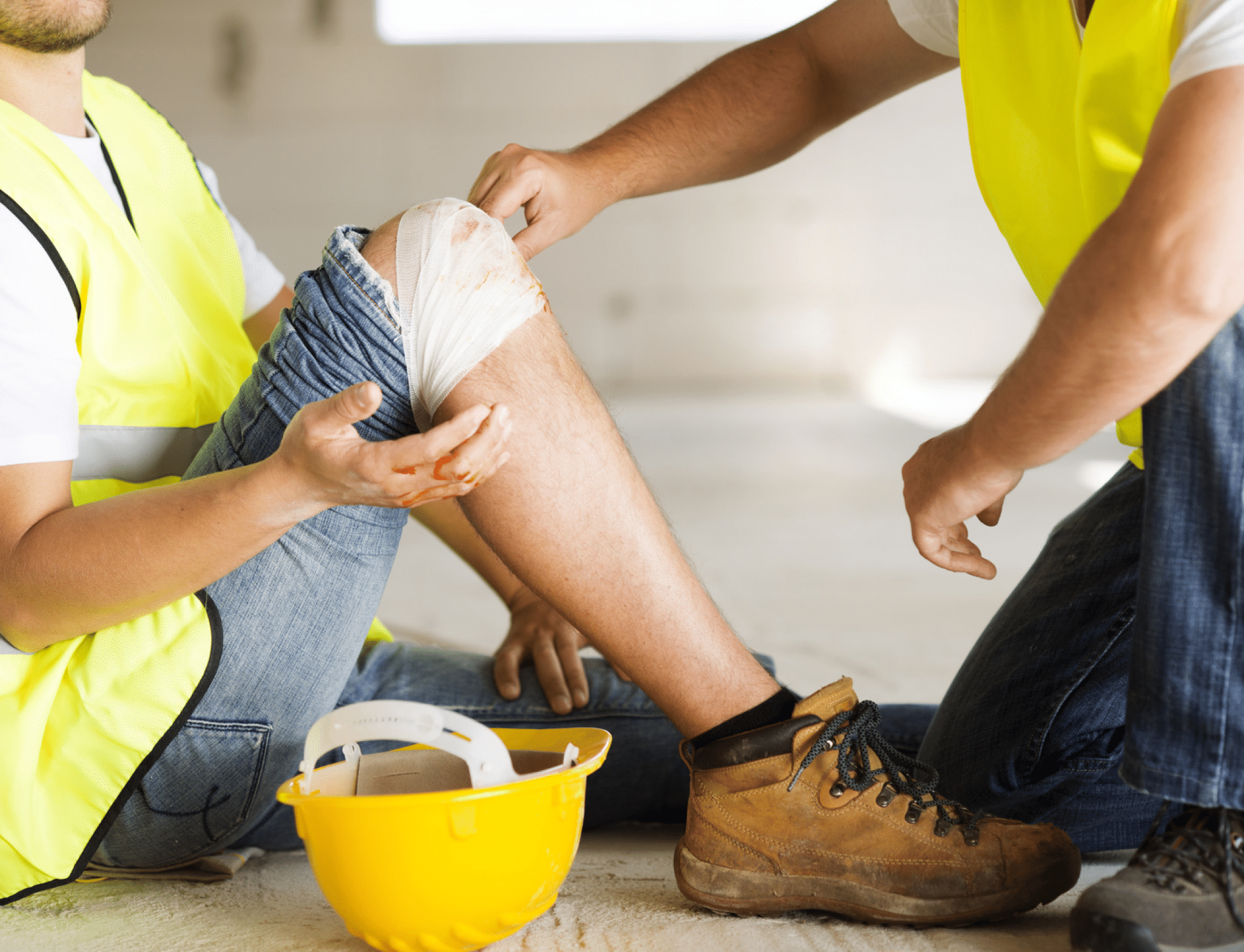 Construction worker knee injury at work