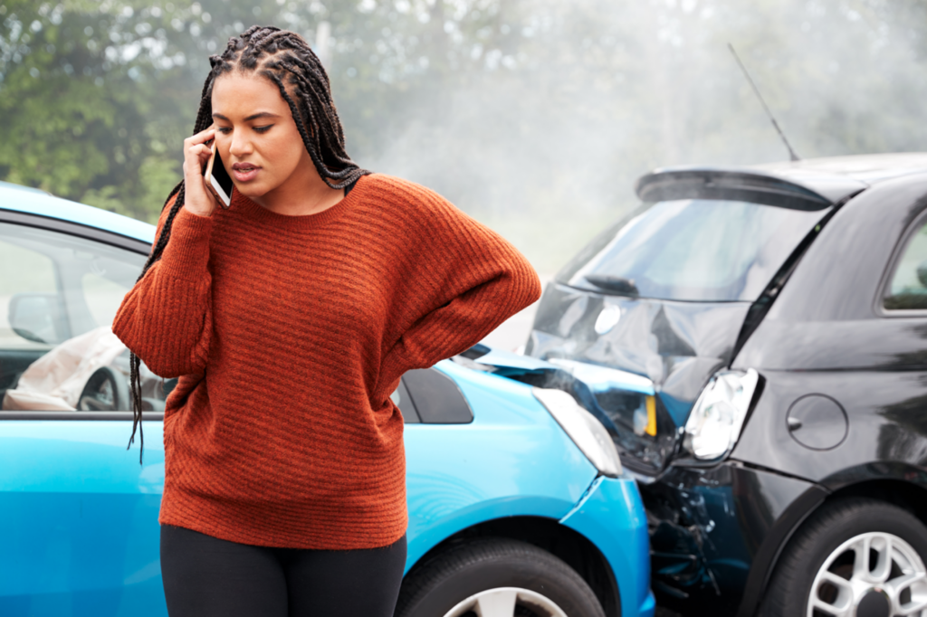 woman on phone after accident
