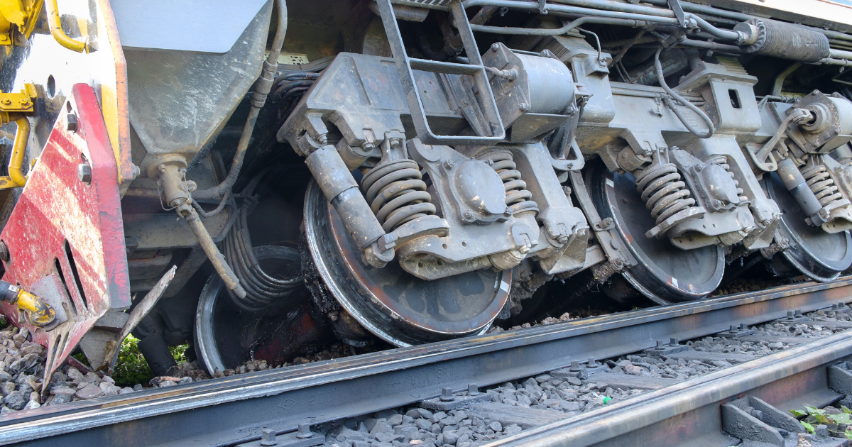 Close up of train derailment