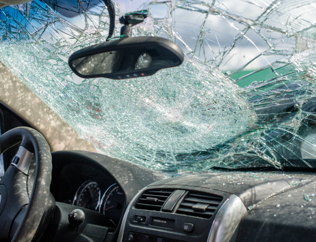 shattered windshield after car accident